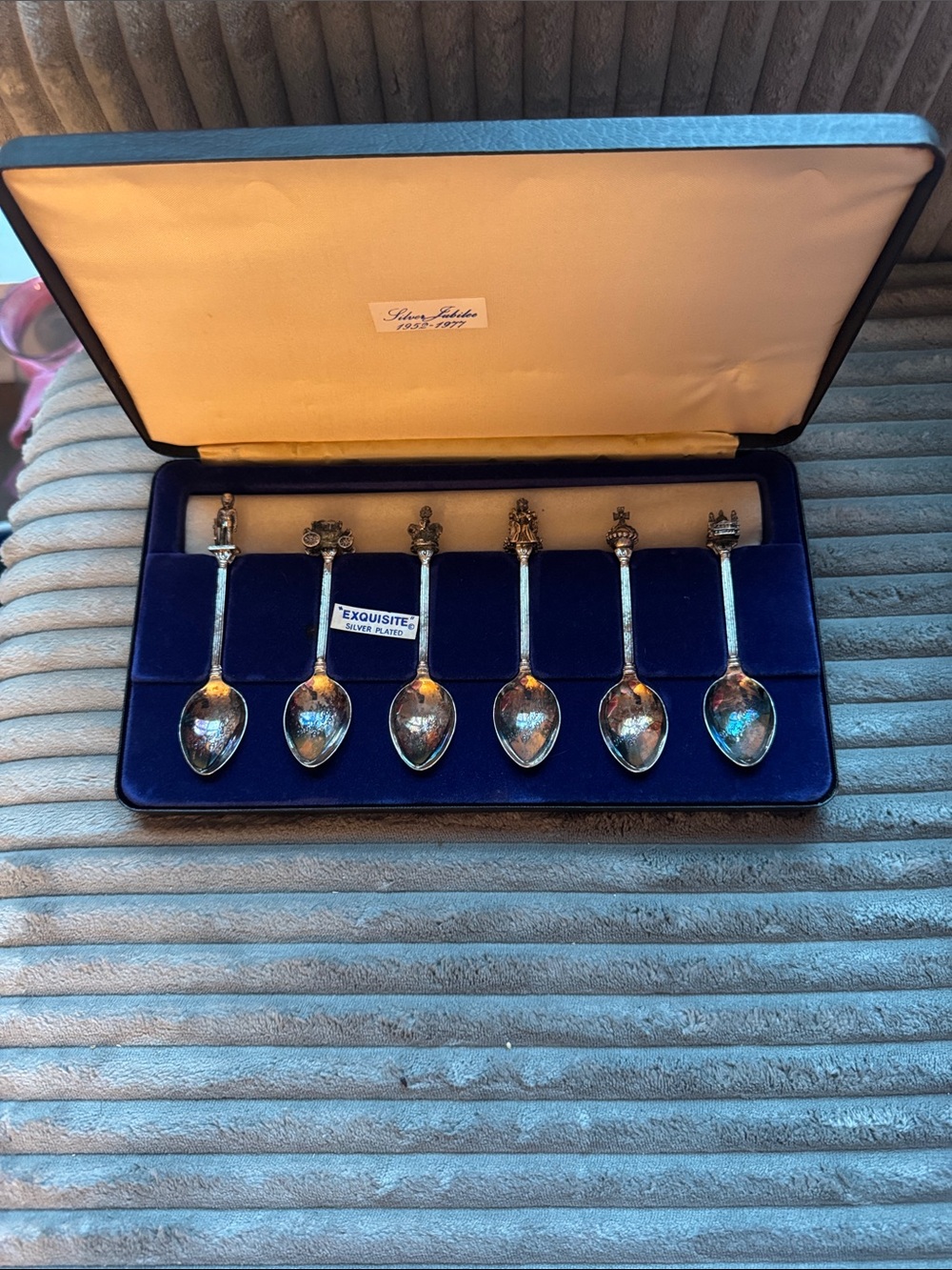 Exquisite Silver-Plated Decorative Spoon Set - Blue Presentation Case
